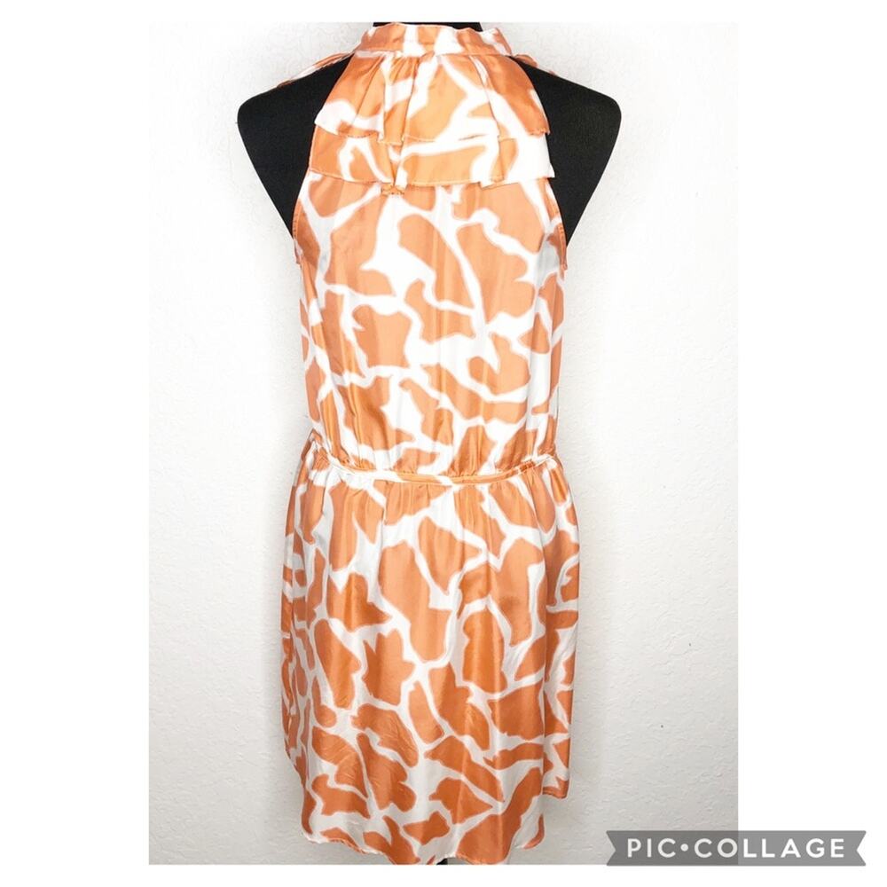 LOFT orange cream ruffle trim button front silk dress size 6 Petite 6P - Picture 16 of 16